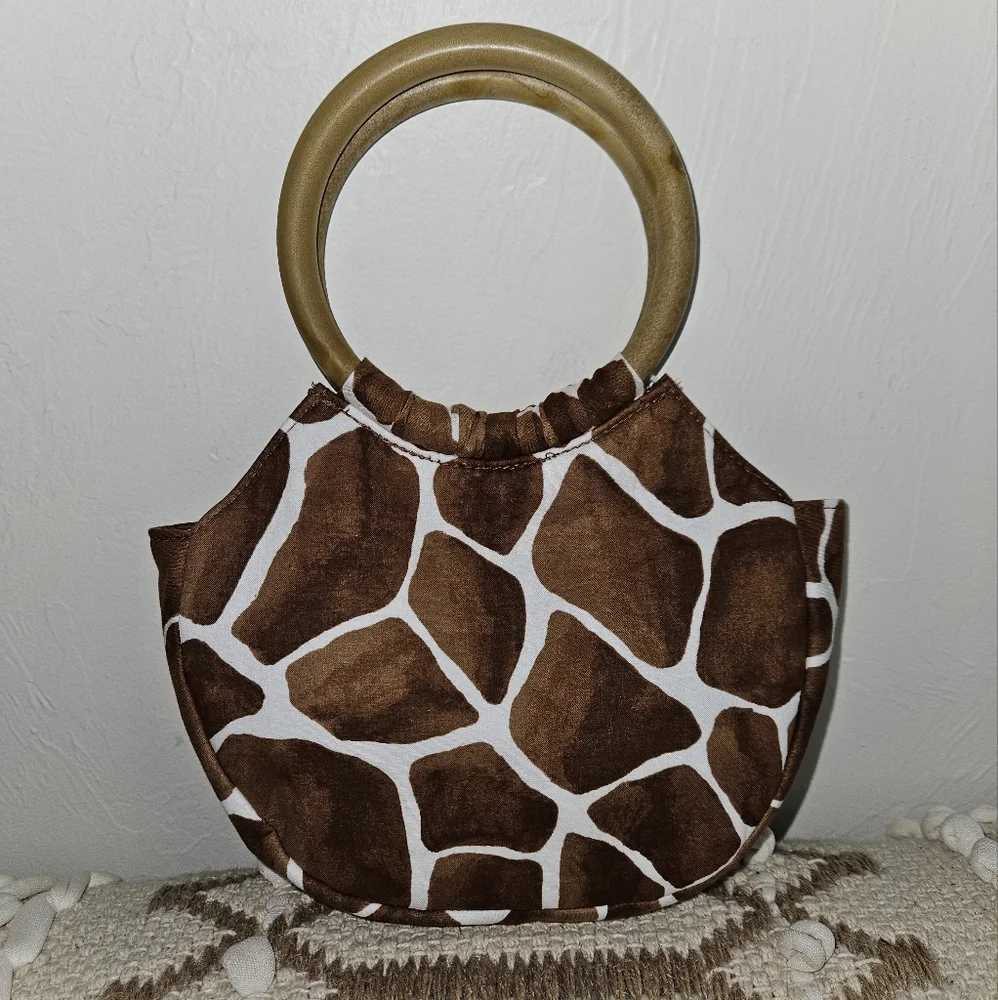 NWT! Janie and Jack Girls Purse Giraffe Wooden Ring Handle Animal Print NEW - Picture 3 of 12